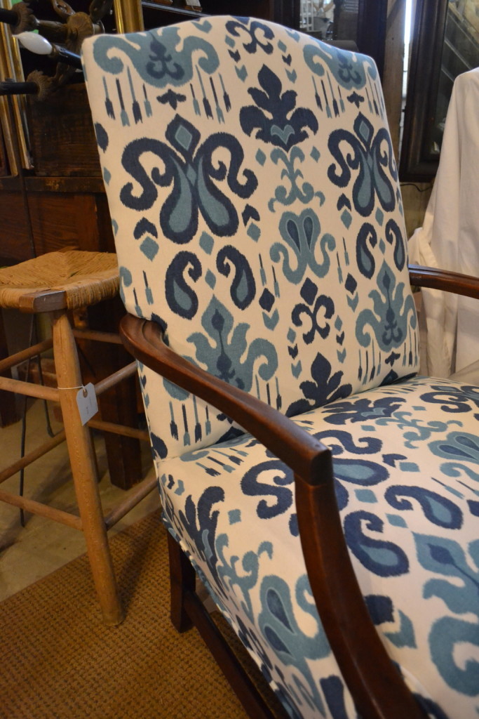 I'm loving indigo and white lately.  This fresh upholstery brings this chair to life.