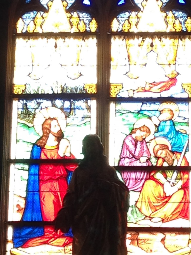 The agony in the garden, depicted in stained glass.