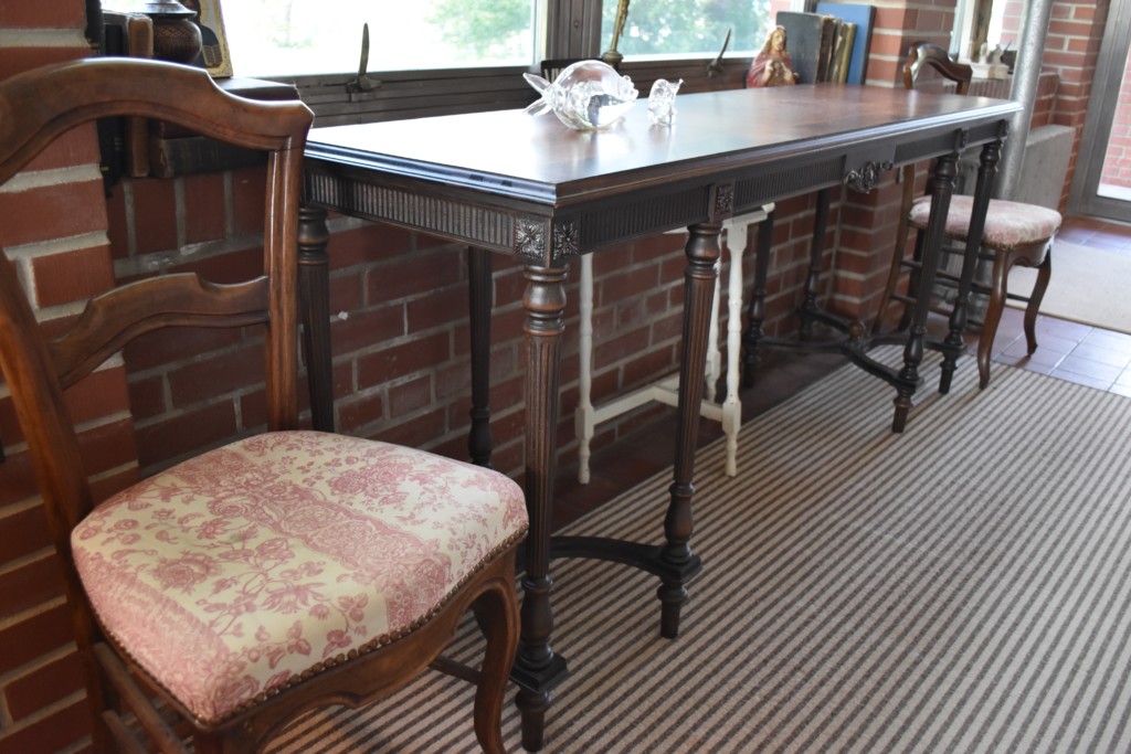 french chairs, console table, Steuben glass