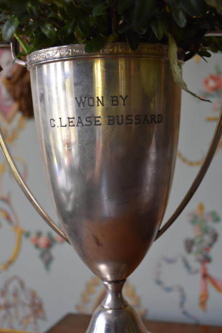 This silver loving cup was earned by my great-uncle Lease Bussard for tennis. He was a champion tennis player and is a member of the McDaniel College Sports Hall of Fame.