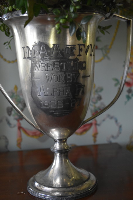 Not to be outdone by his brother-in-law, my grandfather won this loving cup trophy for wrestling while at Franklin & Marshall College.