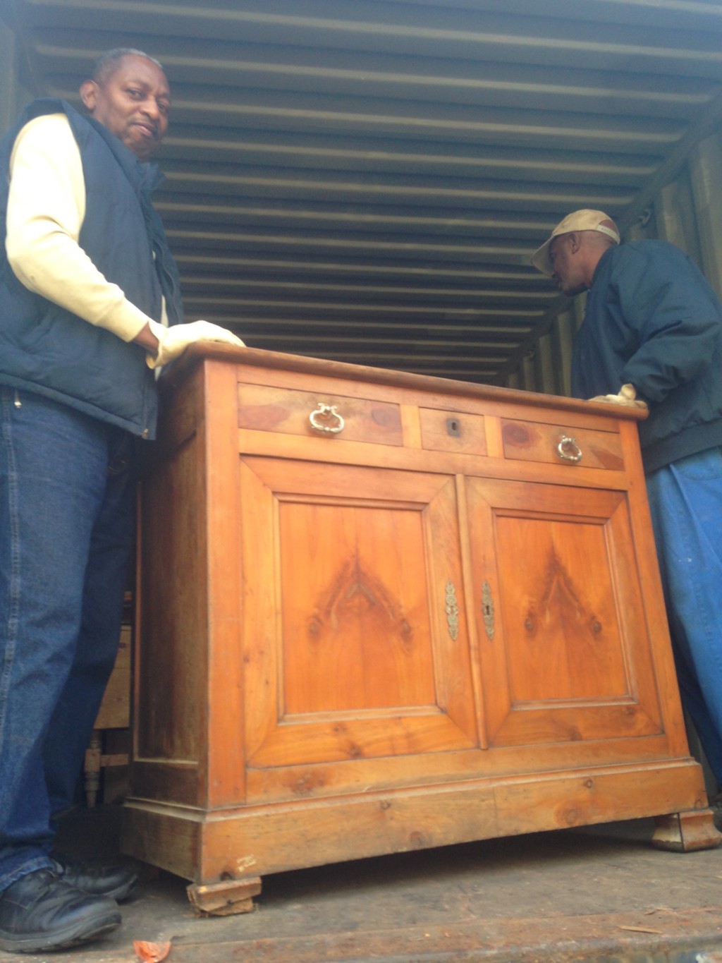 Here comes my French chest off the container!