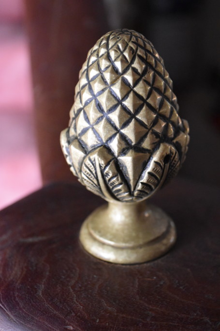 In the past 50 years my parents have lived in 4 houses, each of which they renovated before moving in. Every one of those houses has had this brass pineapple ornament sit atop the front staircase's newel post. As I was coming downstairs it struck me - one of those things you stop seeing or just take for granted. But as they consider down-sizing, and I start to really look hard at details, I was struck by this quiet, constant sentinel of the Thomas Family homes.
